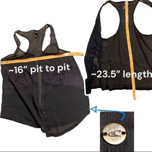 Vintage O’Neill Black Sheer Lace Tank Top Y2K Boho Festival Layering Piece - Picture 8 of 16